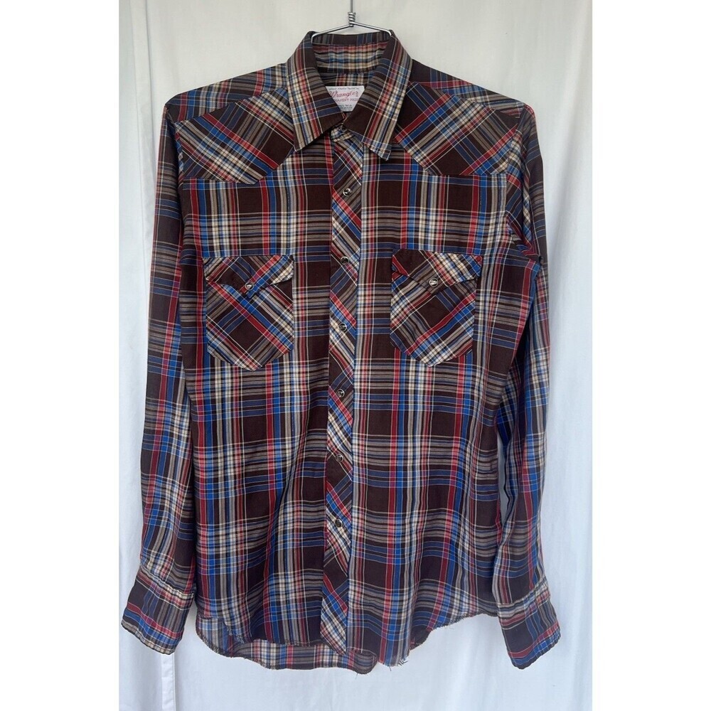 Vintage Wrangler Permanent Press Button Up Pearl Snap Shirt 70s Western Rodeo